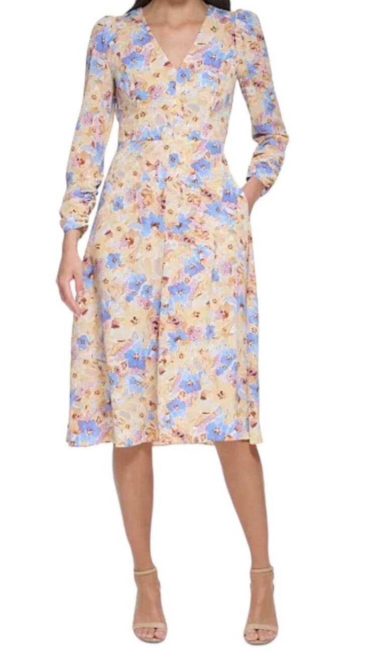 Vince Camuto dress floral print cutout back pebble crepe midi size 18